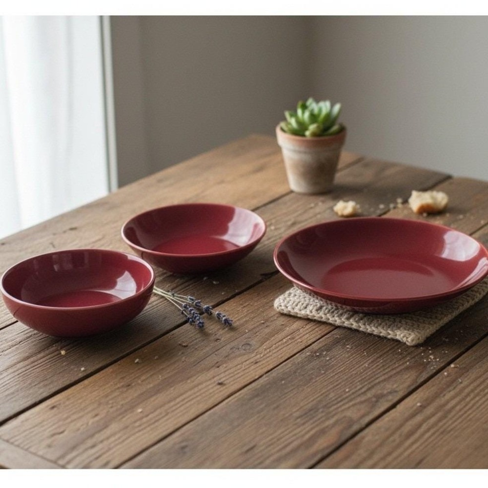 Universal Potteries "Ballerina" Burgundy Nesting Bowls, Set of 3, Red Dinnerware